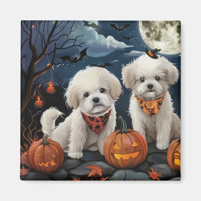 Imán Bichon Frise Halloween Espeluznante (Frente)