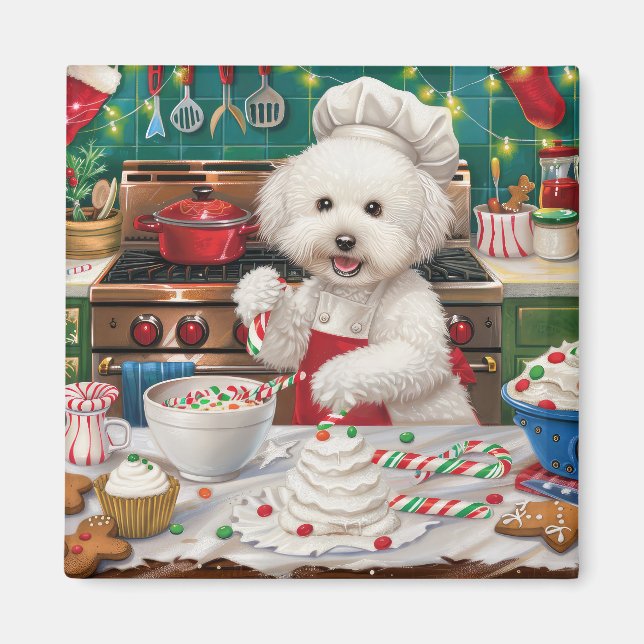 Imán Bichon Frise Holiday Baking: Navidades festivos (Frente)