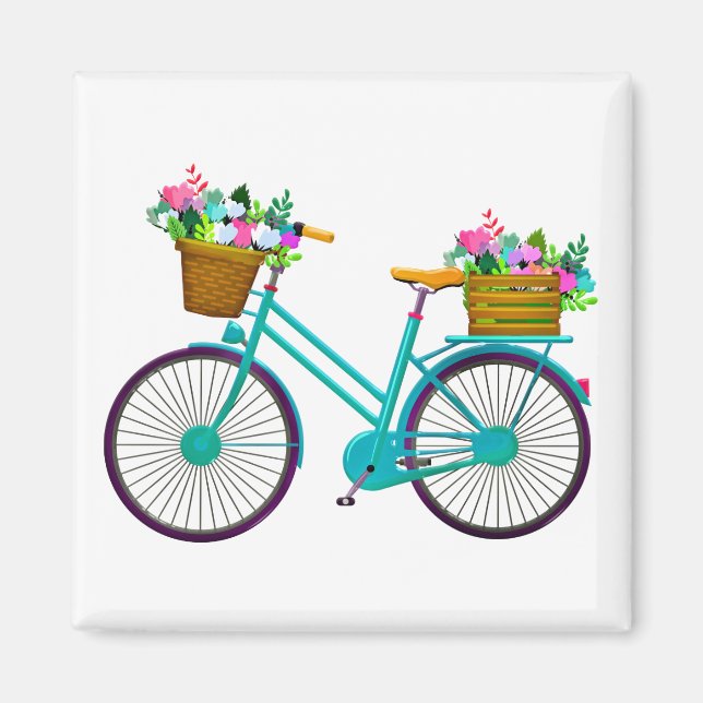 Imán Bicicleta animada con cesta de flores (Frente)
