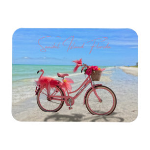 Imán Bicicleta de flamenco rosa lindo en la playa de la