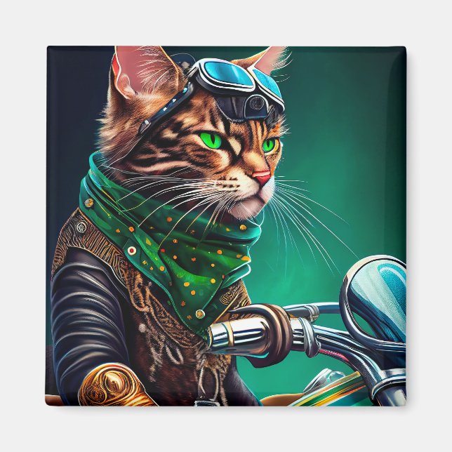 Imán Bicicleta de manejo de gato bengalí Día de San Pat (Frente)
