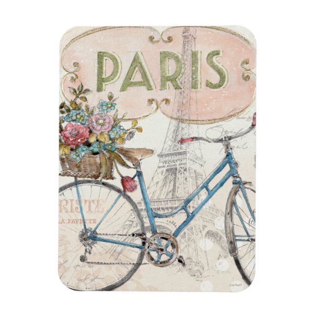 Imán Bicicleta de París con flores (Vertical)
