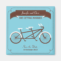 Bicicleta tándem Boda moderno azul salva la fecha