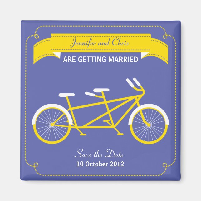 Imán Bicicleta tándem Boda moderno Purple Save the Date (Frente)