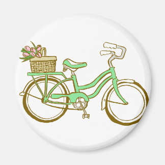 Imán Bicicleta verde bonito con tulipanes