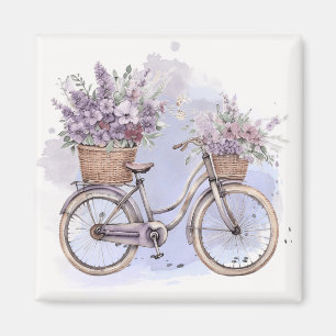 Imán Bicicleta Vintage con flores - acuarela