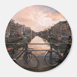 Imán Bicicletas al atardecer en Amsterdam
