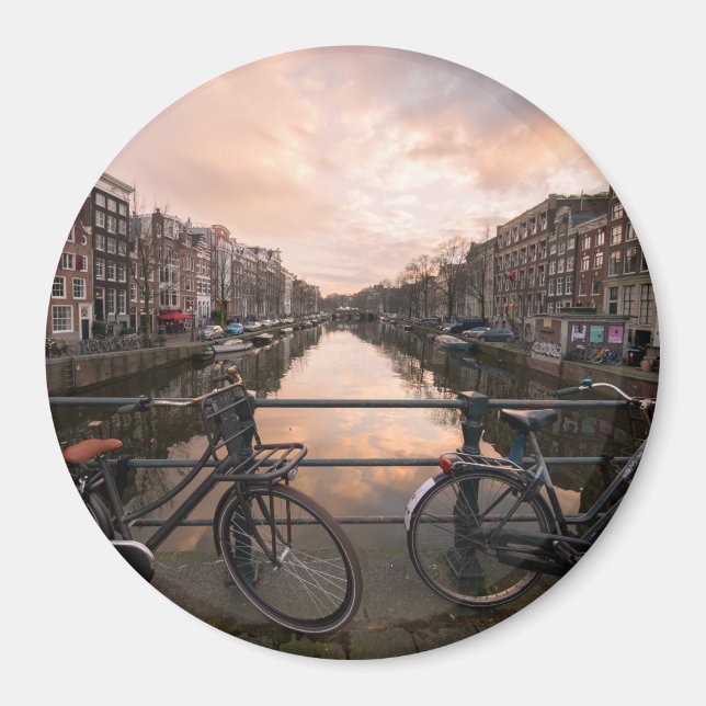Imán Bicicletas al atardecer en Amsterdam (Frente)
