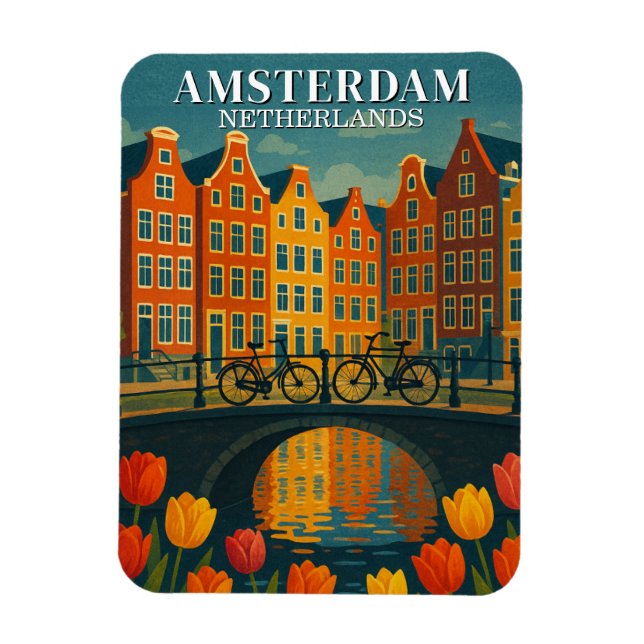 Imán Bicicletas antiguas de Ámsterdam en las flores pue (Vertical)