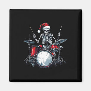 Imán Bidón de Santa Skeleton tocando tambor percusionis