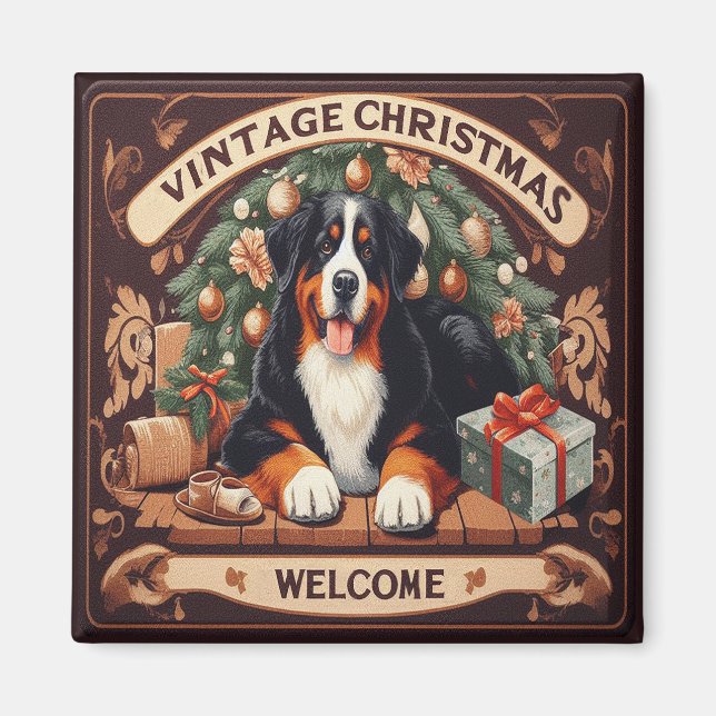 Imán Bienvenida de perro de montaña Bernese de Navidad  (Frente)
