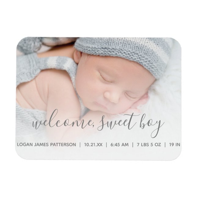 Imán Bienvenida, Invitación de bebé de Sweet Boy Photo (Horizontal)