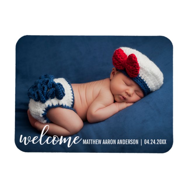 Imán Bienvenida Invitación Recién nacido moderno W (Horizontal)