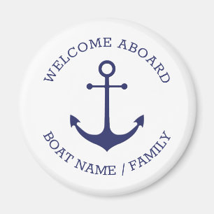 Imán Bienvenida personalizado Aboard ancla náutica azu