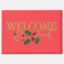 Imán Bienvenido invitado de Navidad de acebo 