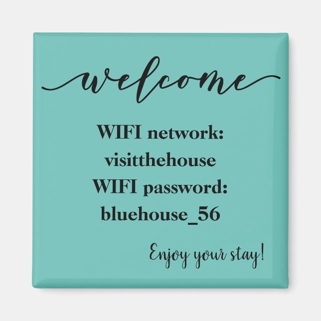 Imán Bienvenido Magnet Vacation Rental Wifi Contraseña (Frente)