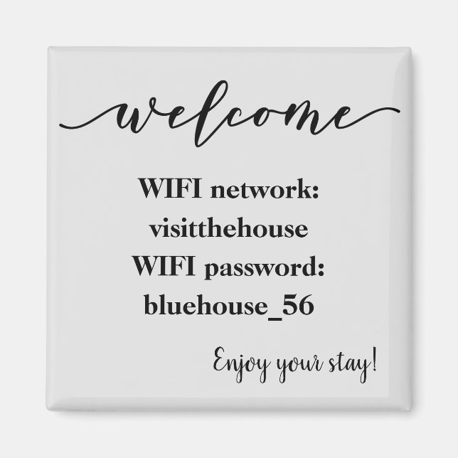 Imán Bienvenido Magnet Vacation Rental Wifi Contraseña (Frente)