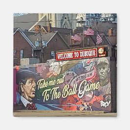 Imán Bienvenidos a Dubuque, Rótulo de Iowa con banderas