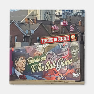 Imán Bienvenidos a Dubuque, Rótulo de Iowa con banderas