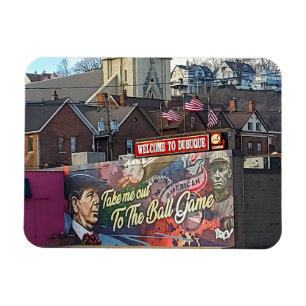 Imán Bienvenidos a Dubuque, Rótulo de Iowa con banderas