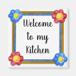 Imán Bienvenidos a My Kitchen Floral Country Magnet