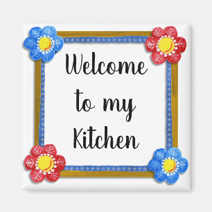 Imán Bienvenidos a My Kitchen Floral Country Magnet