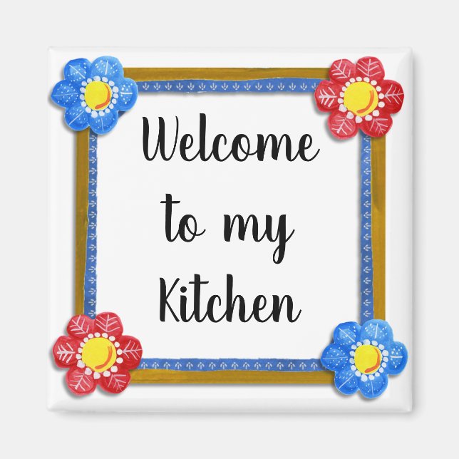 Imán Bienvenidos a My Kitchen Floral Country Magnet (Frente)