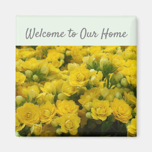 Imán Bienvenidos a nuestra casa floral y alegre flor am