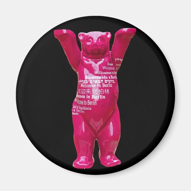 Imán Bienvenidos al oso de peluche berlinés, negro (Frente)