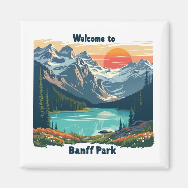 Imán Bienvenidos al Parque Nacional Canadiense Banff (Frente)