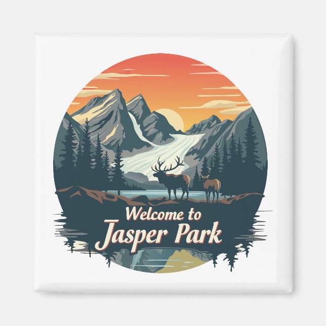 Imán Bienvenidos al Parque Nacional Canadiense Jasper (Frente)