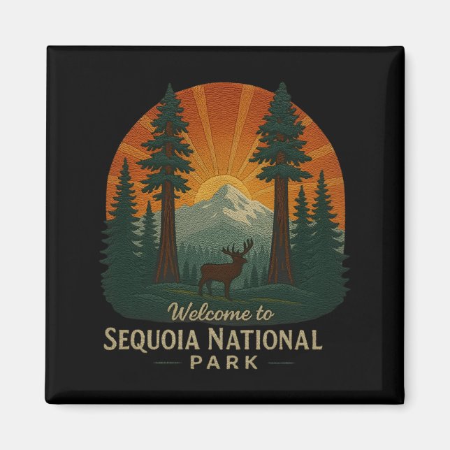 Imán Bienvenidos al parque nacional Embroidery Sequoia  (Frente)