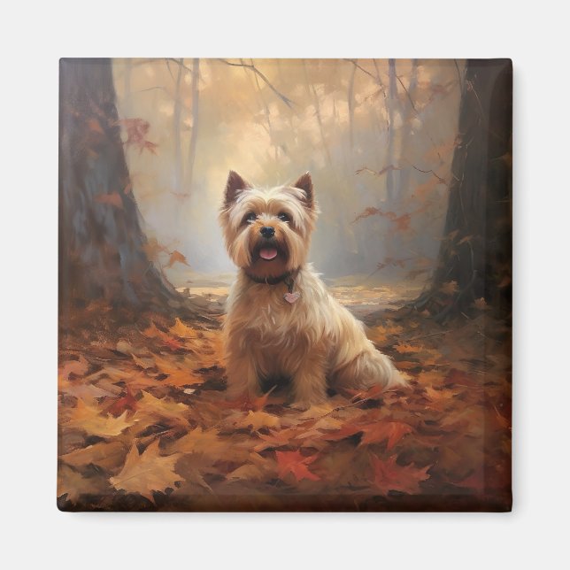 Imán Biewer Terrier en hojas de otoño Inspira (Frente)