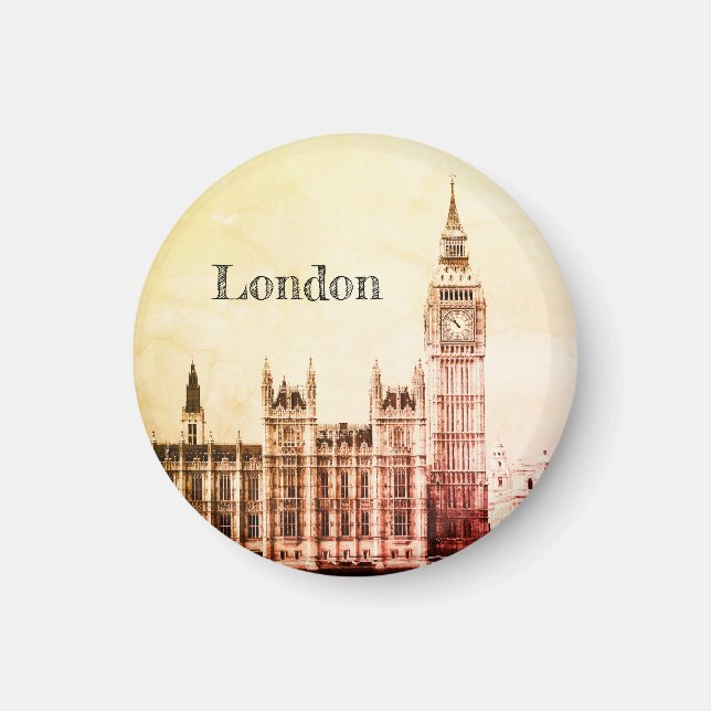 Imán Big Ben Clock & London, Westminster / vintage Rein (Frente)