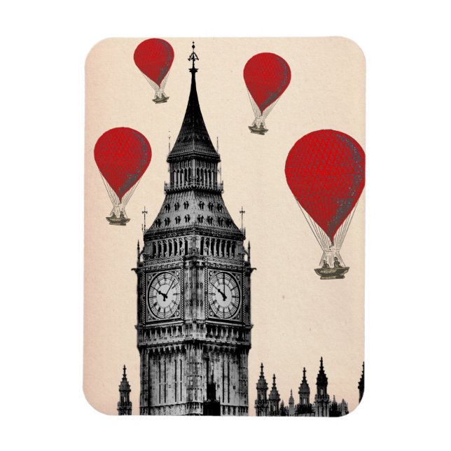 Imán Big Ben y globos de aire caliente rojos 2 (Vertical)