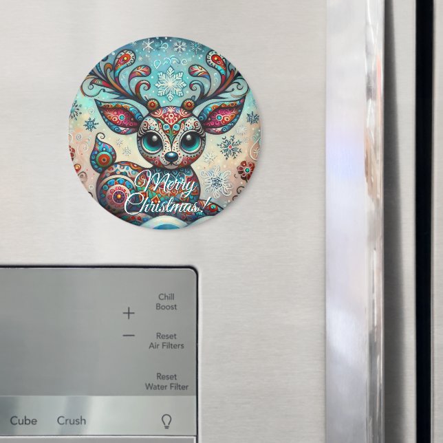 Imán Big Eye Christmas Reindeer Folk Art Personalized (In situ (nevera))