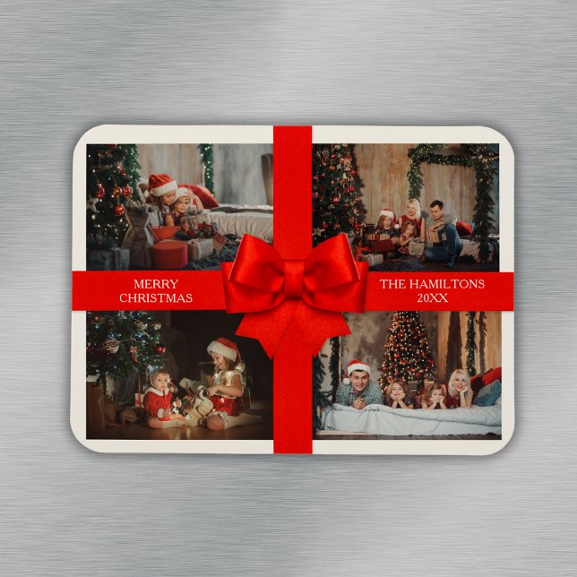Imán Big Red Ribbon Christmas Custom 4 Photo Decorative (Big Red Ribbon Christmas Custom 4 Photo Decorative Magnet
)