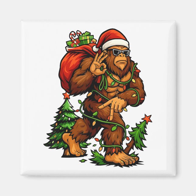 Imán Bigfoot 67 Christmas Tree Lights Xmas Men Sasquatc (Frente)