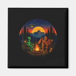 Imán Bigfoot alien divertido acampando ufo retro fogata