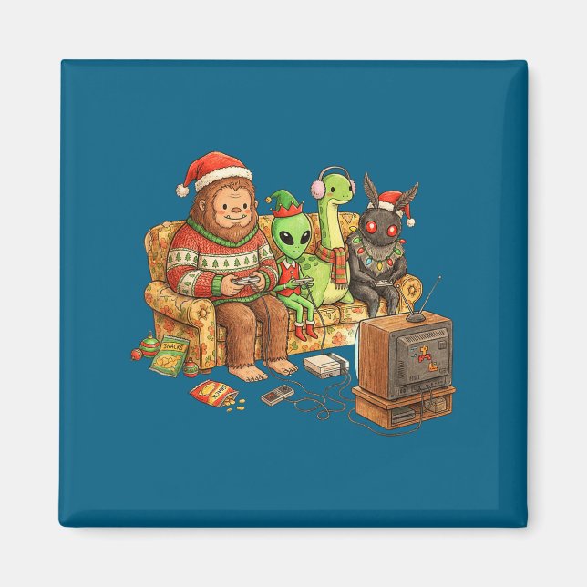 Imán Bigfoot Alien Nessie Mothman Retro Gaming Christma (Frente)