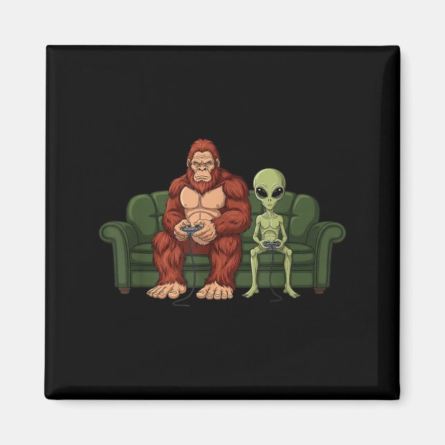 Imán Bigfoot Alien Video Games Gaming Sasquatch Ufo Men (Frente)