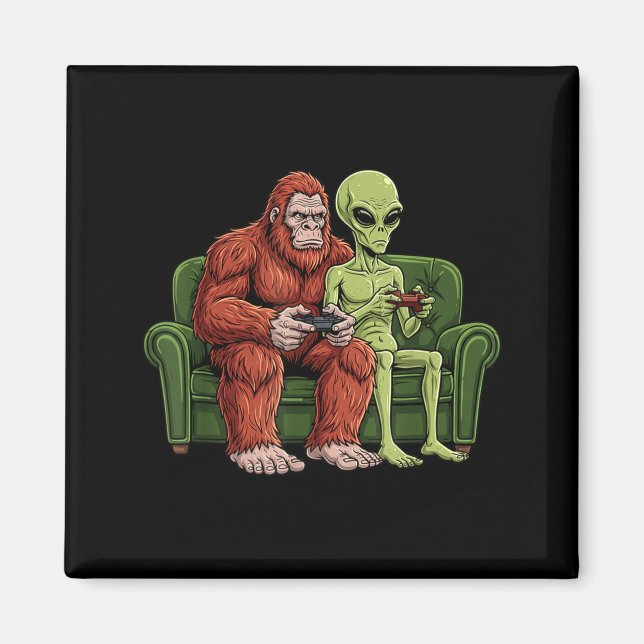 Imán Bigfoot Alien Video Games Gaming Sasquatch Ufo Men (Frente)