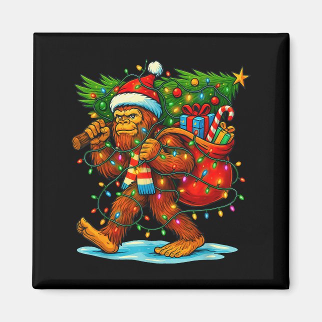 Imán Bigfoot Christmas Tree Xmas Sasquatch Funny Lights (Frente)