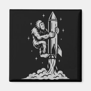 Imán Bigfoot Divertido Volando Al Espacio Con Estrellas