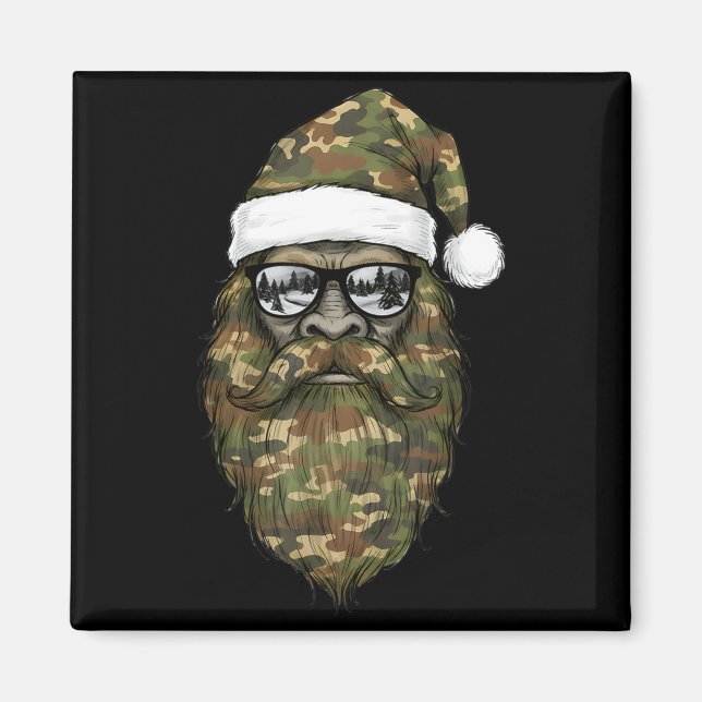 Imán Bigfoot Face Sungles Santa Christmas Camo Xmas Sas (Frente)