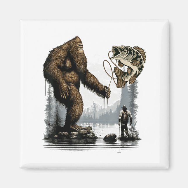 Imán Bigfoot Fishing Funny Sasquatch Fi-shirt  (Frente)