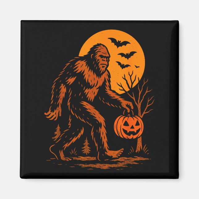 Imán Bigfoot Halloween Sasquatch Jack O Lantern  (Frente)
