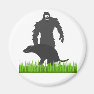 Imán Bigfoot paseando a su perro