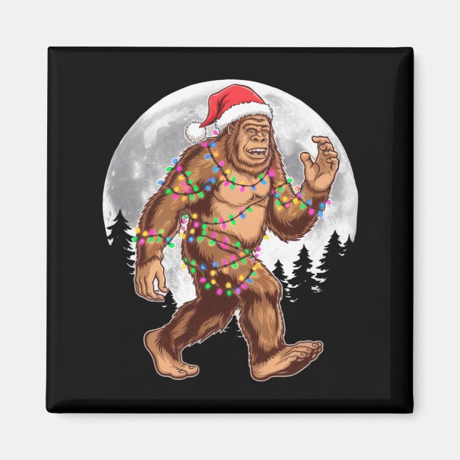 Imán Bigfoot Santa Christmas Tree Lights Xmas Sasquatch (Frente)