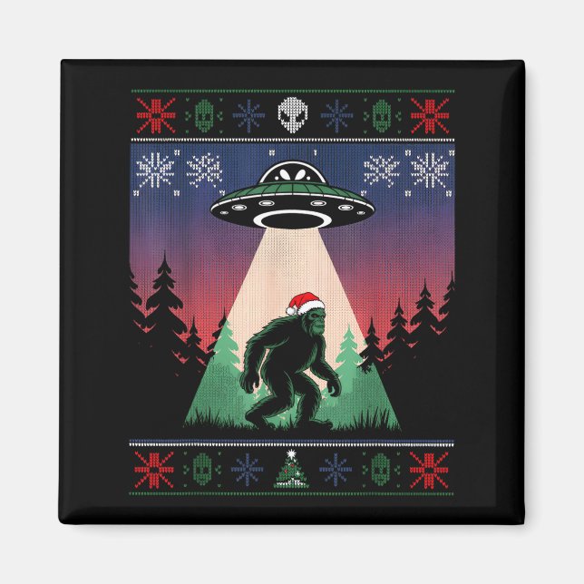Imán Bigfoot Santa Ufo Alien Funny Ugly Christmas Sweat (Frente)